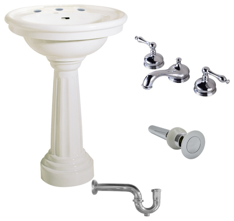 Biscuit Pedestal Sink Philadelphia Oval China with 8" Faucet and PTrap