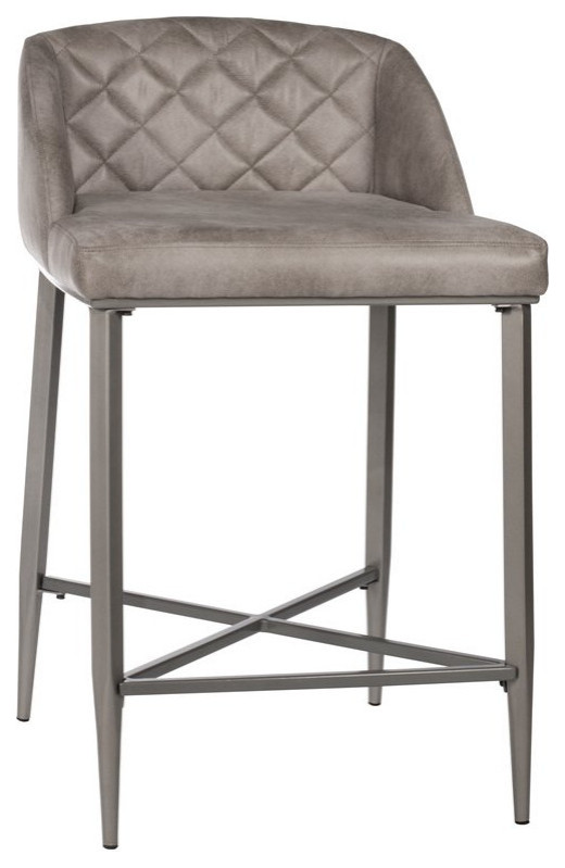 Phoenix Counter Stool, Set of 2, Pewter Midcentury Bar Stools And