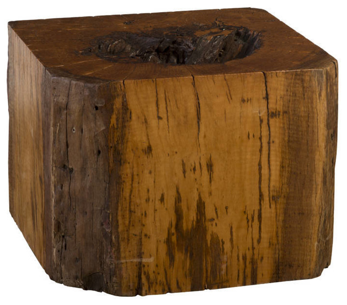 24" Long Coffee Table, Wood Cube, Dark Brown Smooth Finish Rustic