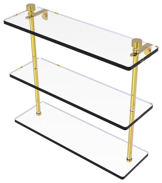 Foxtrot 16" Triple Tiered Glass Shelf, Polished Brass