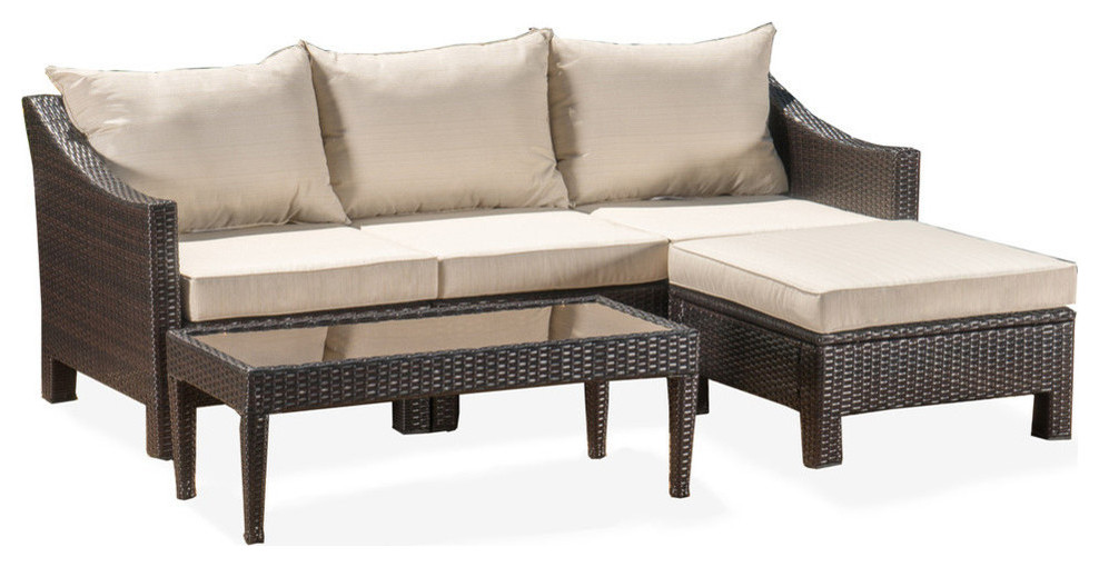 Gdf Studio Caspian Outdoor L Shaped Wicker Sectional Sofa Set Tropical Outdoor Lounge Sets By Gdfstudio