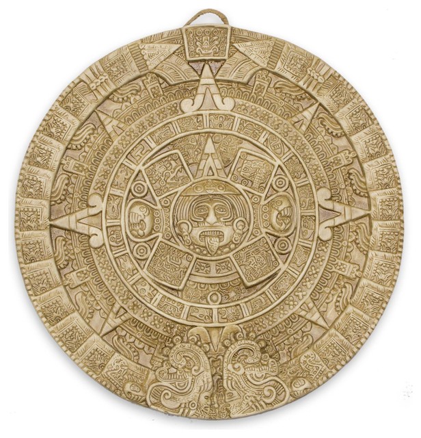 Handmade Aztec Sun Stone in Tan Ceramic Plaque, Mexico - Southwestern ...
