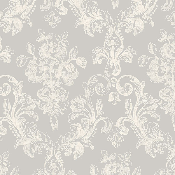 Large Floral Scroll in Grey and White - GC29822