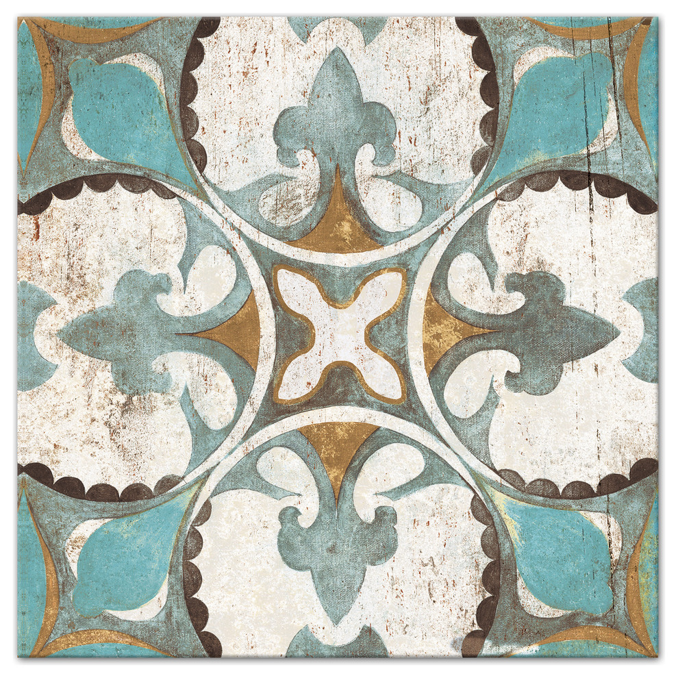 Distressed Moroccan Tile Wall Art, 24x24 Mediterranean Prints And