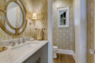 75 Most Popular Powder Room With Grey Cabinets And Yellow Walls