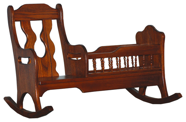 Amish Made Child S Oak Rocker With Toy Doll Cradle Traditional