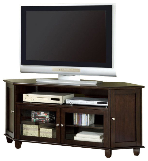 Monarch Specialties 60 Inch Corner TV Console in Walnut