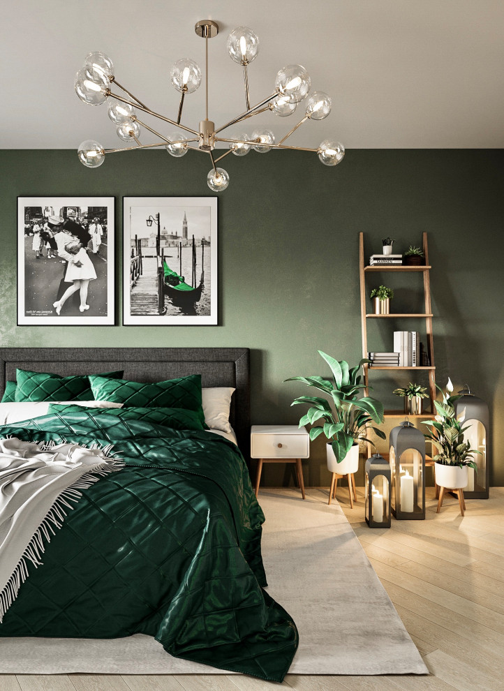 Дизайн-проект спальни в зеленых оттенках, Москва