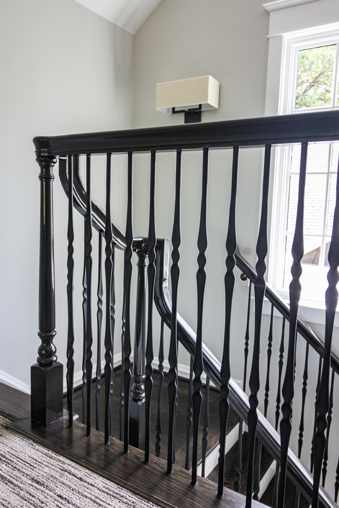 Staircase - large transitional wooden l-shaped mixed material railing staircase idea in DC Metro with painted risers