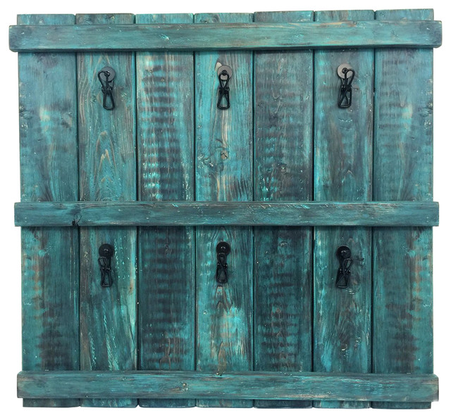 Large Rustic Distressed Turquoise 6 Picture Clip Wall Frame