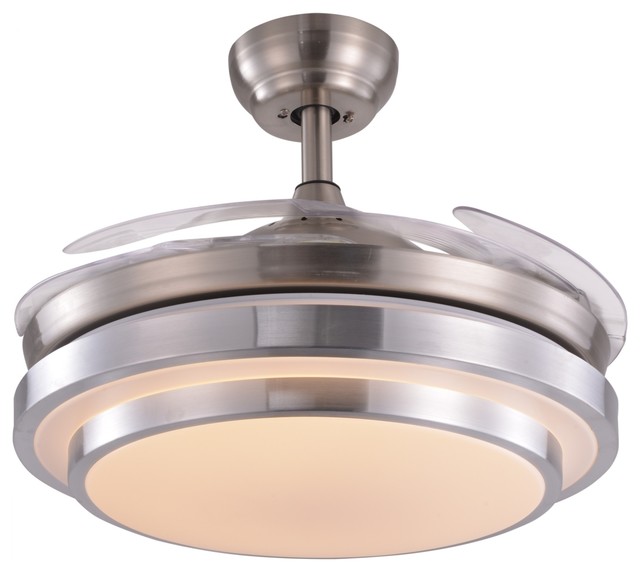 Warm Light 36" Round LED Ceiling Fan With Foldable Blades, Chrome