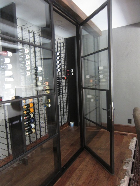 Insulated Iron And Dual Pane Glass Custom Wine Cellar Door