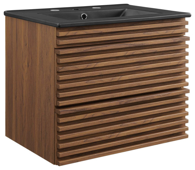 Render 24" WallMount Bathroom Vanity, Walnut Black Transitional