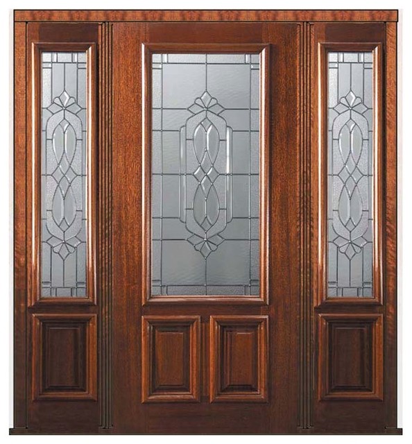 Prehung Sidelights Door 80 Wood Mahogany Kensington 2/3 Lite Glass