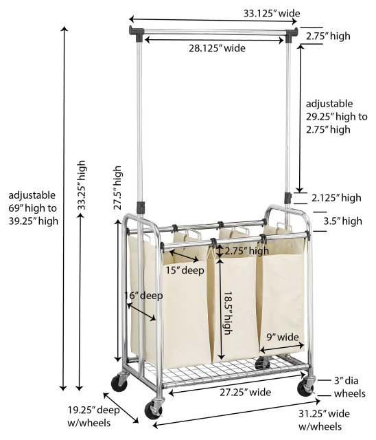 Bag Sortation Rack 3-Bag Laundry Sorter With Clothes Rack - Contemporary - Hampers - by ...
