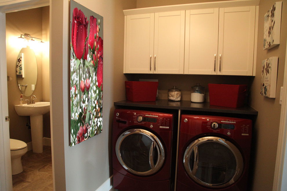 Design ideas for a contemporary laundry room in Calgary.