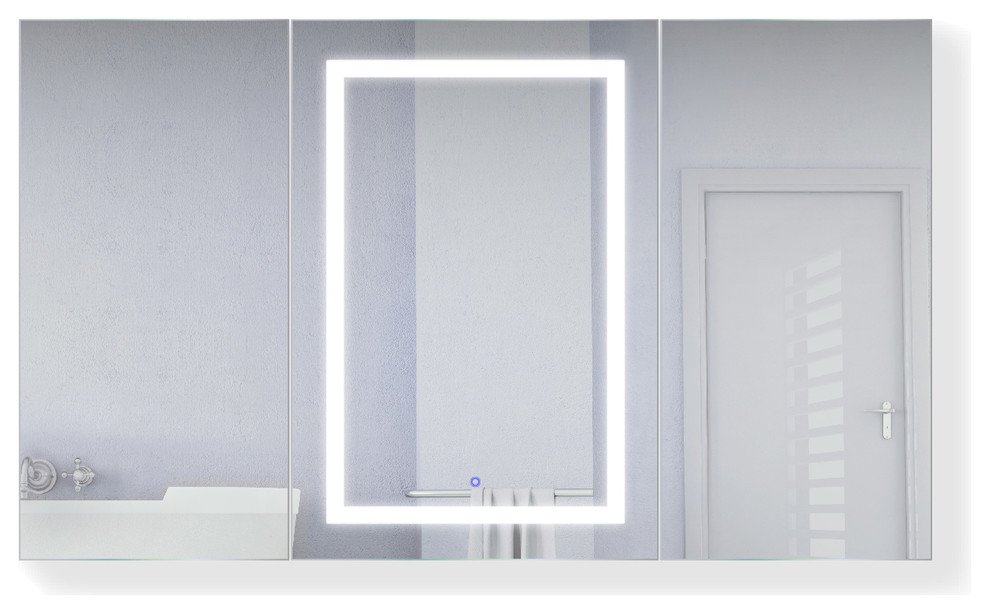 60"x36" LED Medicine Cabinet, Dimmer/Defog, Makeup Mirror, and USB, Light Left