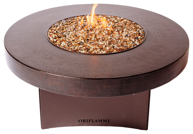 Outdoor Fire Pit Hammered Copper Gas Fire Pit Table W Fire Glass