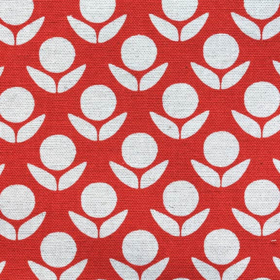 Stamped Circle Flowers Fabric, Red