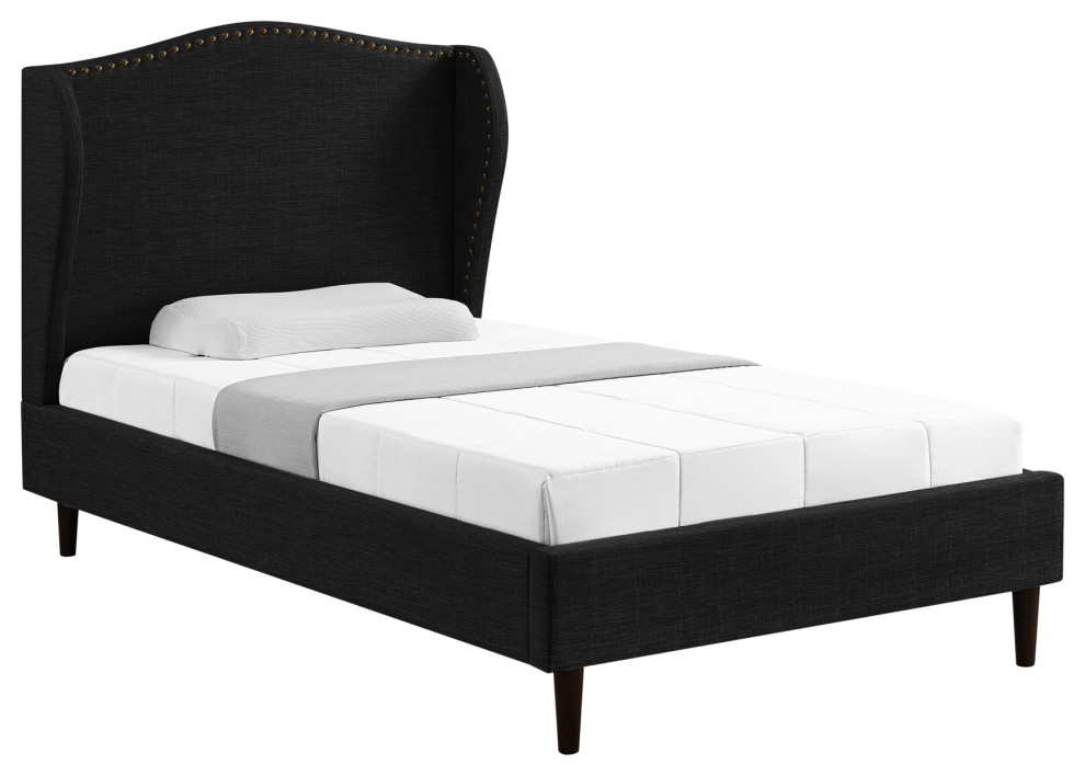 Rustic Mabor Caliana Bed, Linen, Twin Xl Midcentury Platform Beds