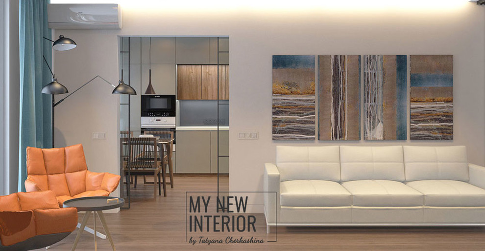 Дизайн трехкомнатной квартиры в современном стиле - 95 кв.м. кухня и гостиная