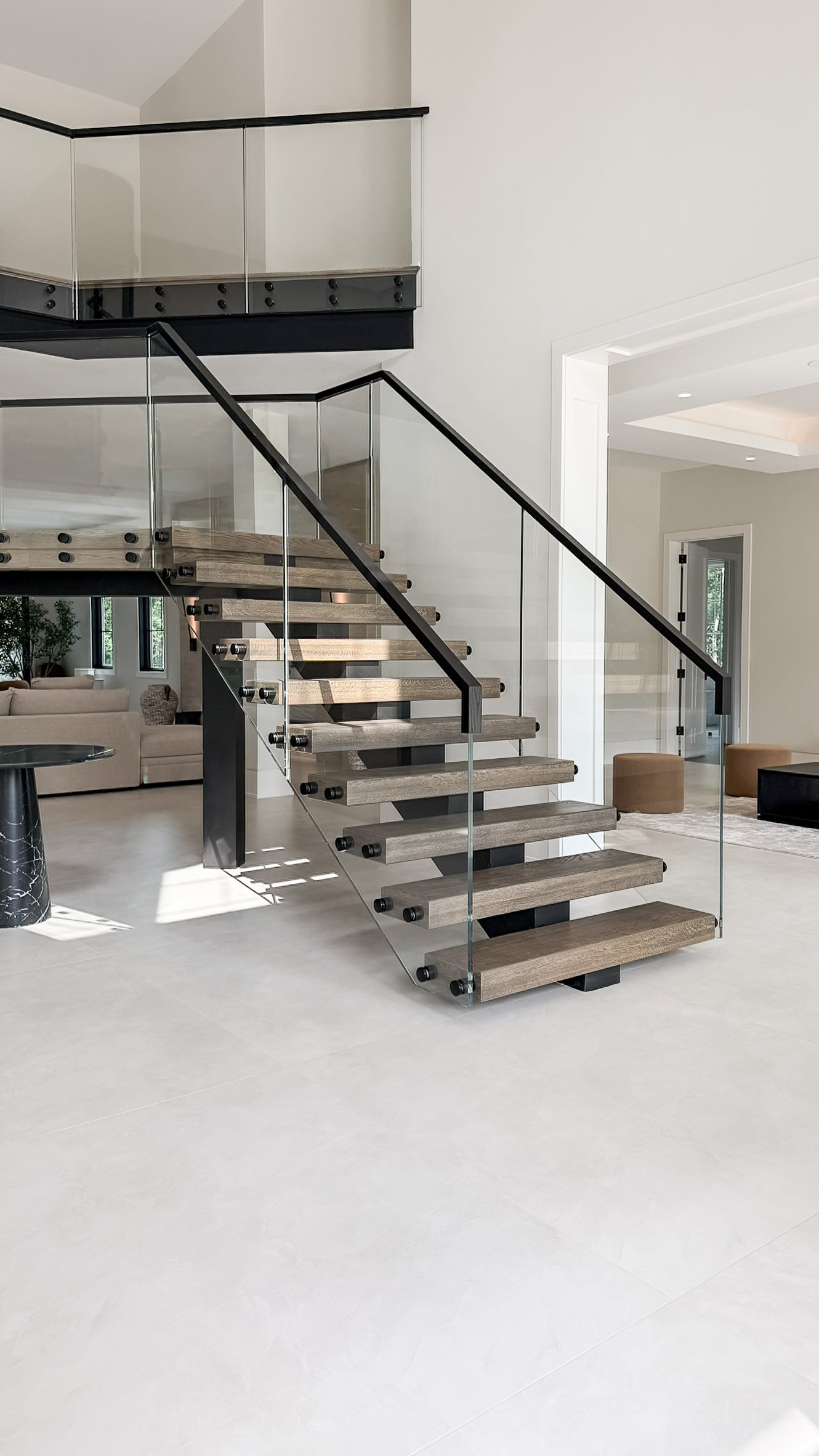 Project #159 | Modern Foyer Stair with Stand-off Glass Railing
