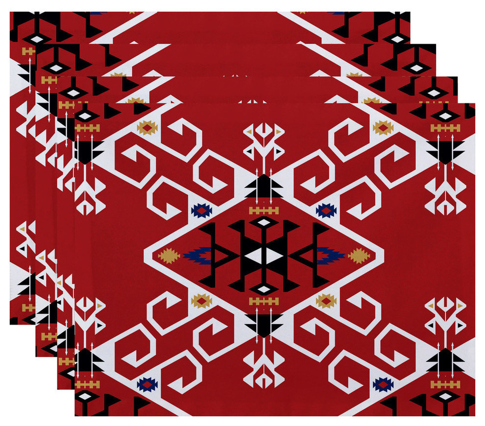 18"x14" Jodhpur Medallion, Geometric Print Placemat, Coral, Set of 4