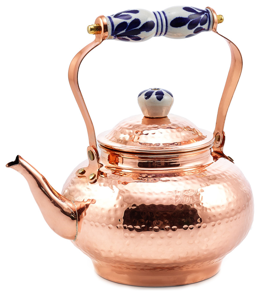 Solid Copper Hammered Tea Kettle WIth Ceramic Knob/Handle, 2 Qt.