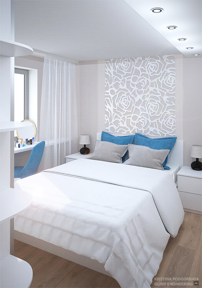 Визуализация интерьера квартиры в современном стиле с классической кухней