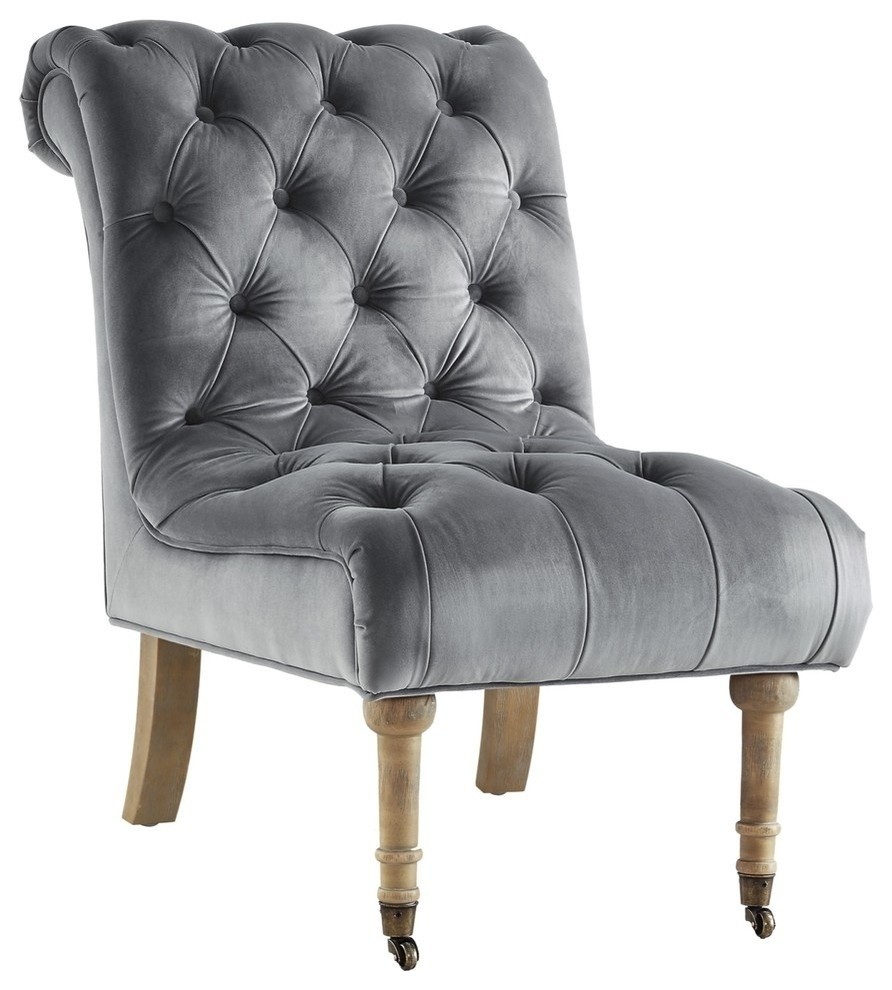 Constance Velvet Rolled Back Tufted Armless Slipper Accent Chair