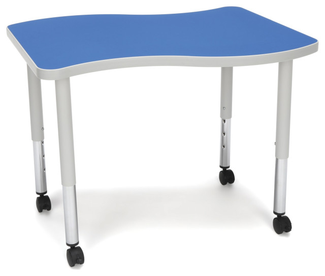 Small Student Table, 20, 28 Height Adjustable Desk, Casters, Blue, WAVE