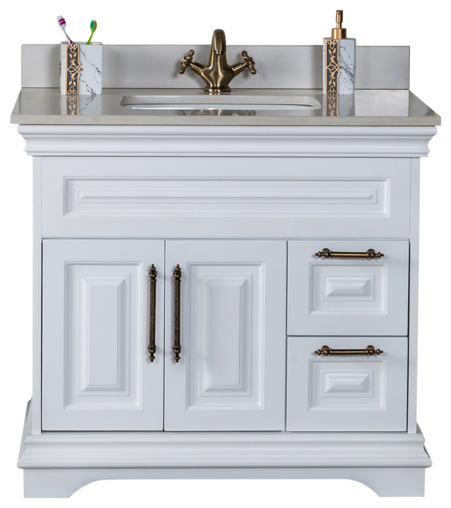 Romana Collection 36" Bath Vanity Quartz Top and Ceramic Sink, 36 ...
