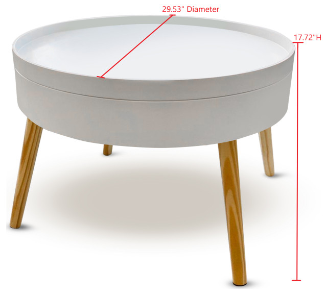Mid-Century White Round Coffee Table with Storage and Splayed Legs ...