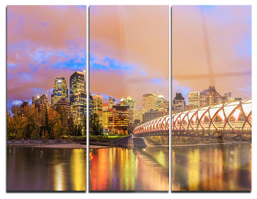 "Calgary at Night" Photography Metal Wall Art, 3 Panels, 36"x28", 36