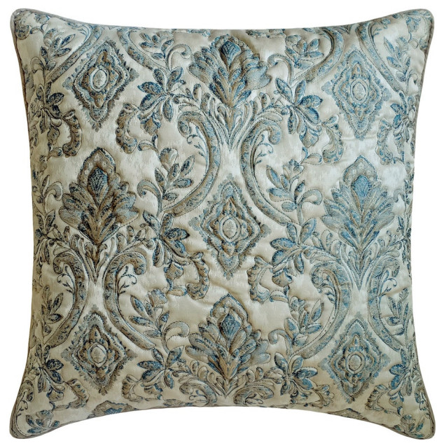 Blue Jacquard Quilted and Victorian Design 24"x24" Pillowcase Adelia