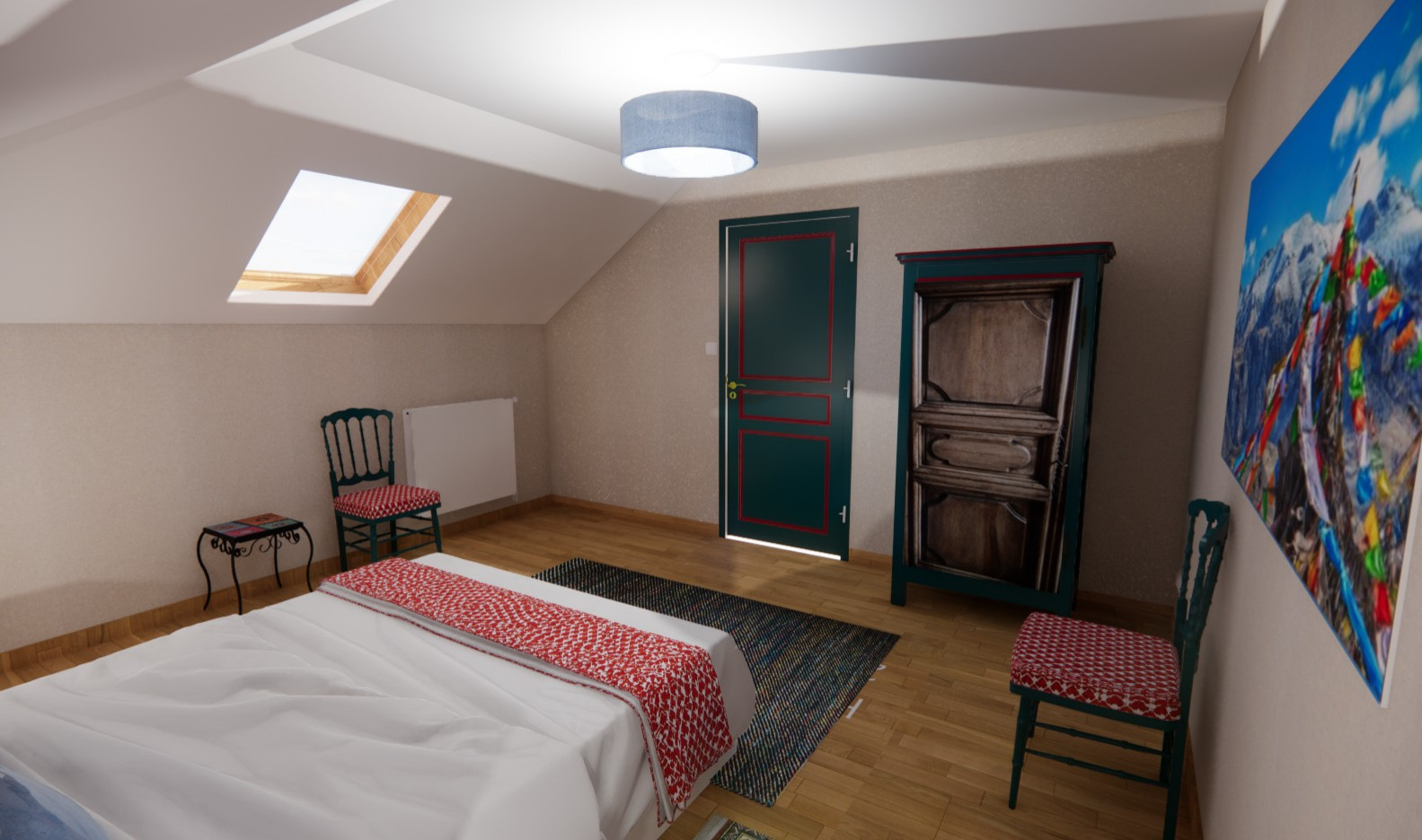 Réemplois pour la décoration de deux chambres sous combles en ville