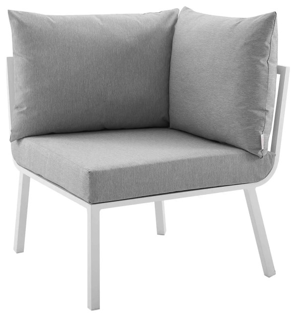 Modern Patio Lounge Chair, Corner Design With White Frame & Gray