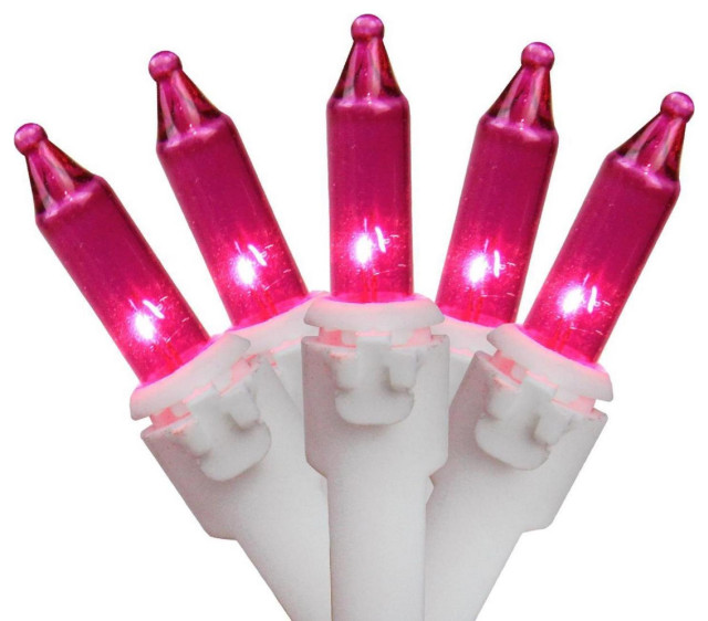 100Count Pink Mini Christmas Lights, 49.6' White Wire Modern