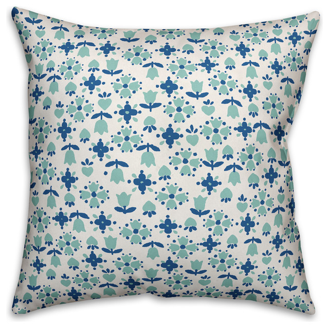 Tulip Pattern, Dark Blue Pillow Contemporary Decorative Pillows