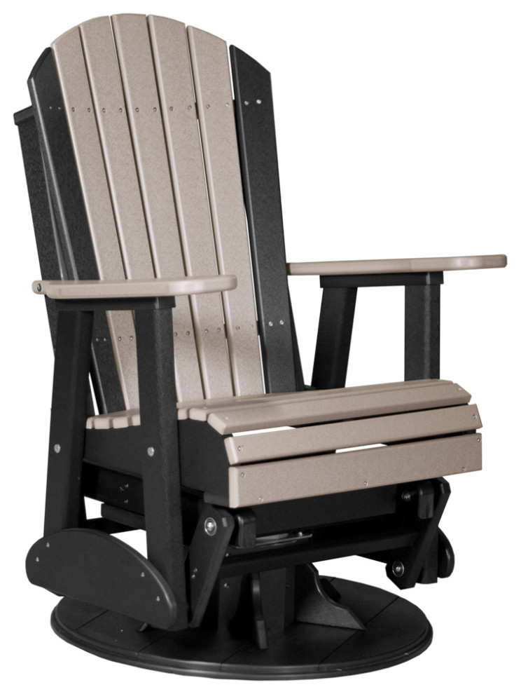 2' Poly Adirondack Swivel Glider Chair, Weatherwood & Black, 2 Foot