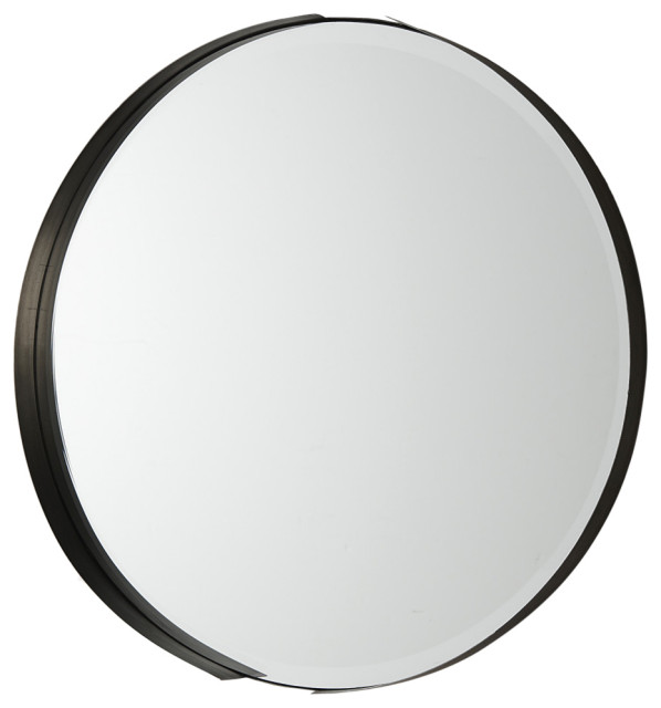 Mercana Adrianna Black Metal Round Mirror 69325 Transitional Wall