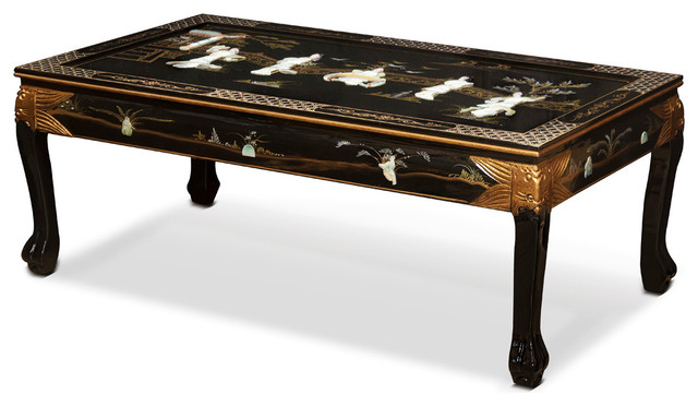 Black Lacquer Mother Of Pearl Figurine Coffee Table Asian Black Lacquer Mother Of Pearl Figurine Coffee Table Asian Tables By China Furniture And Arts