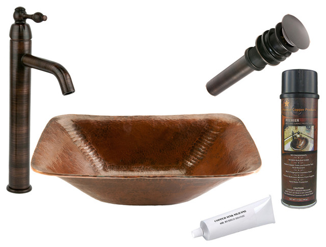 Rectangle Hand Forged Old World Copper Vessel Sink Pack-1 With Accessories