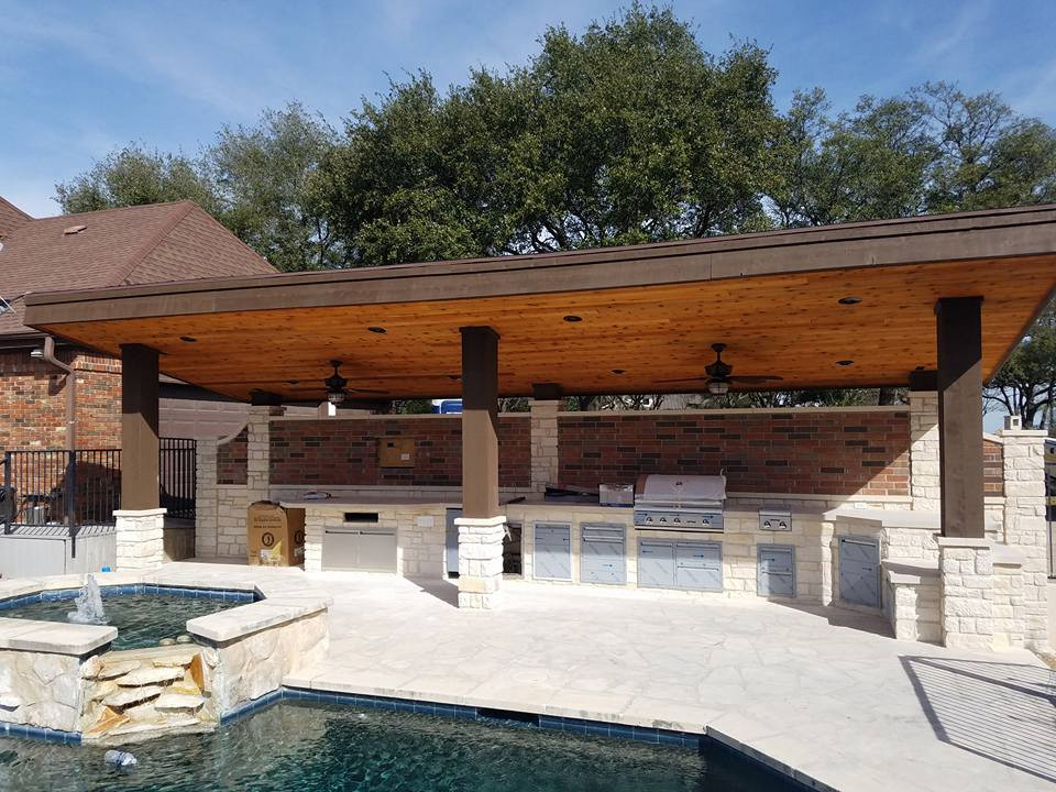 Pool - transitional backyard pool idea in Austin with a bbq area