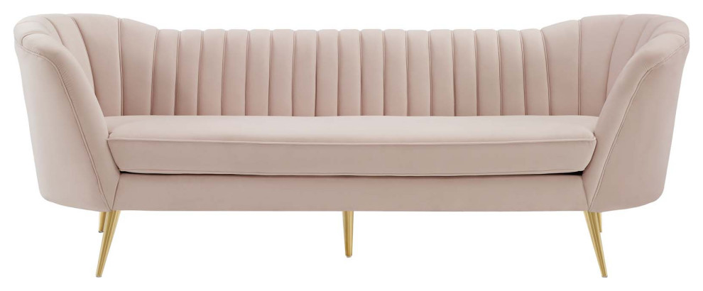 Opportunity Vertical Channel Tufted Curved Performance Velvet Sofa, Pink