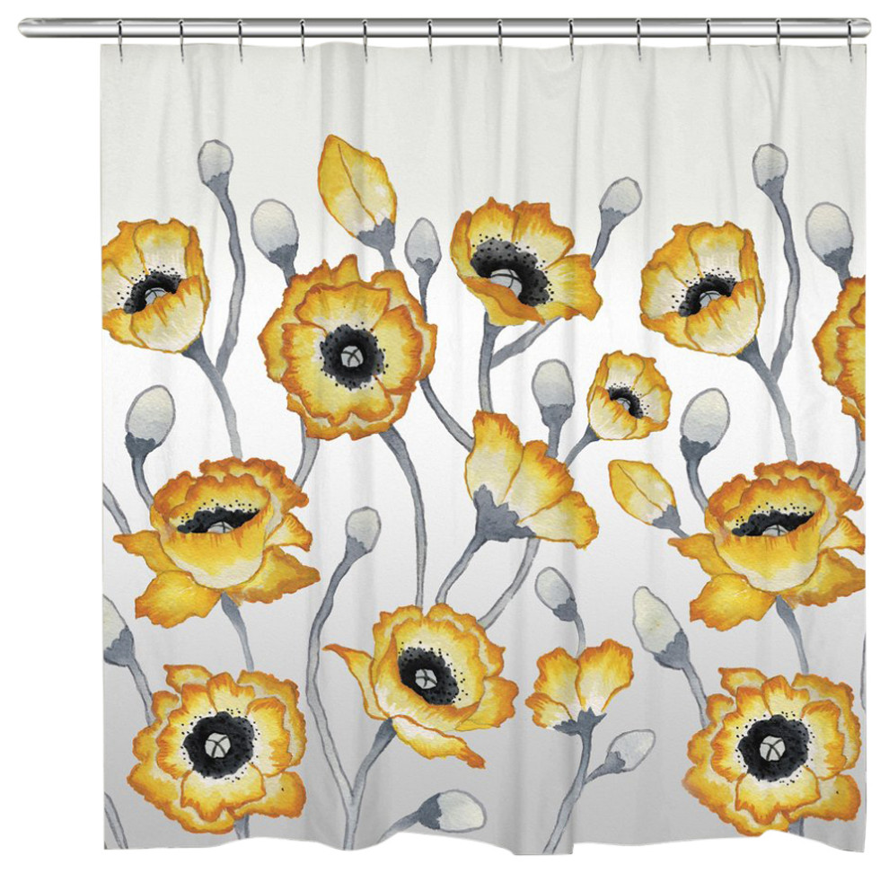 Golden Poppy Bloom, Shower Curtain - Contemporary - Shower Curtains - by  Laural Home | Houzz