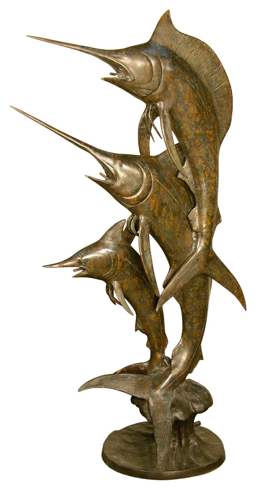 Swordfish Family 58" Bronze Sculpture Beach Style Decorative
