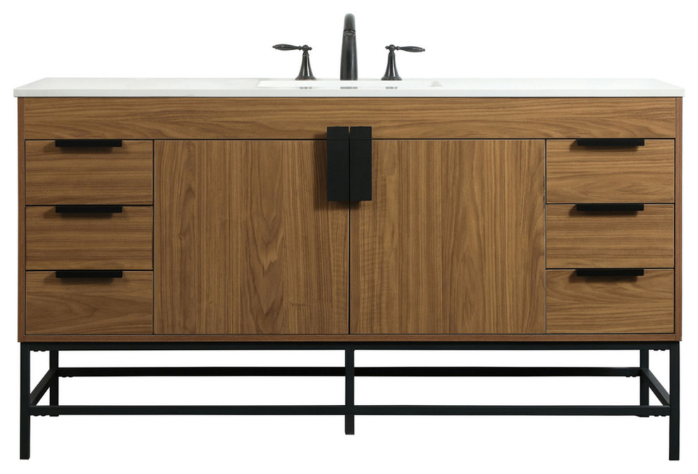 60" Single Bathroom Vanity, Walnut Brown, Vf48860Wb - Transitional ...