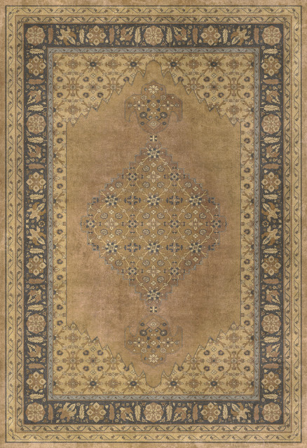Persian Bazaar Agra, Jahan 120x175 Vintage Vinyl Floorcloth, Tan/Brown ...