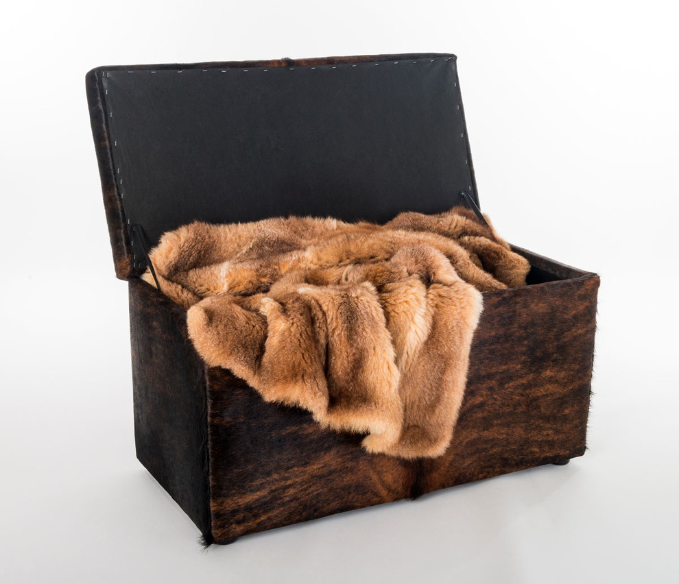 Cowhide covered storage ottoman furniture
